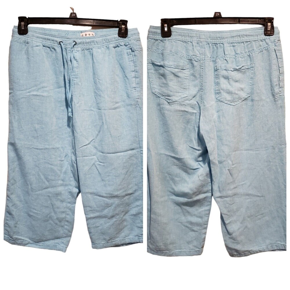 dash Women's Linen Blend Capri Size Small Light Blue Drawstring